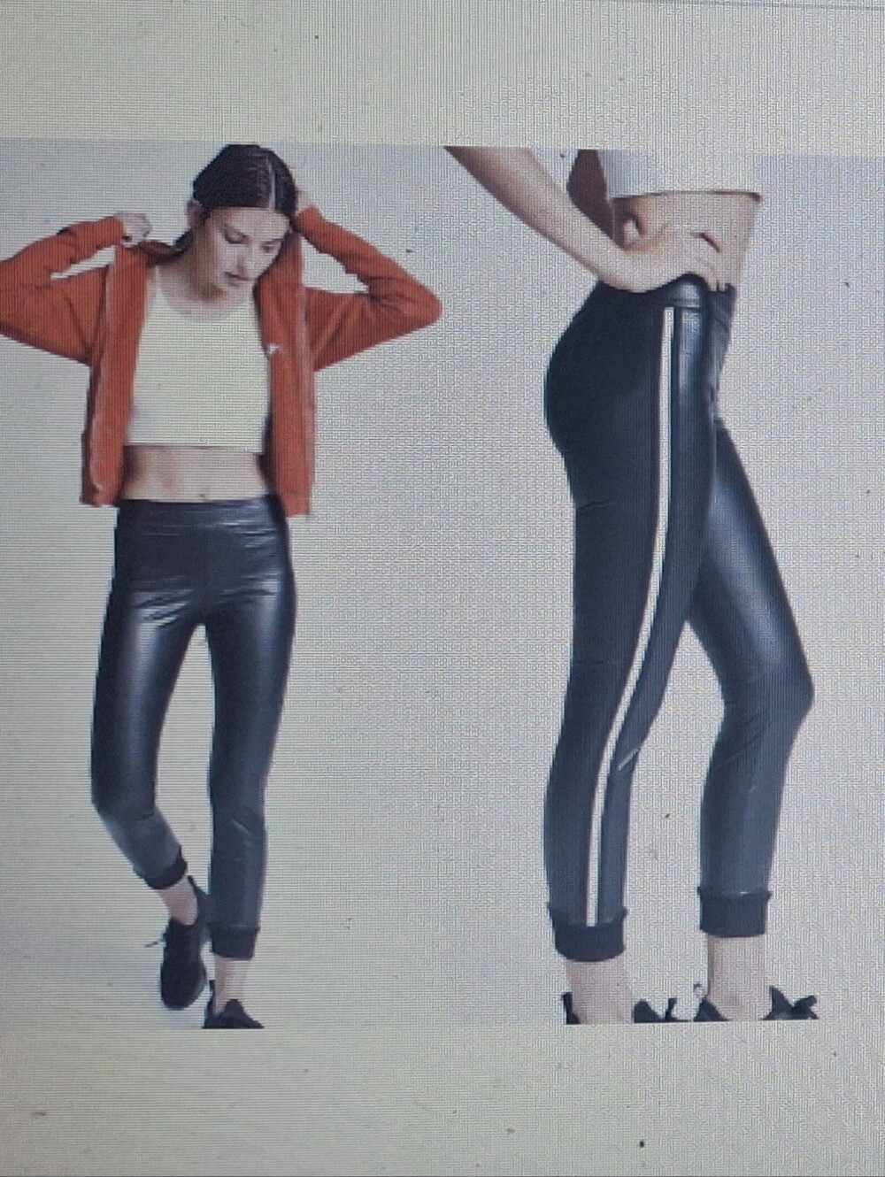 David Lerner Black Faux-Leather Joggers with White Side Stripe